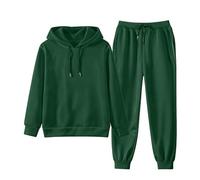 Conjunto de chándal de manga larga con capucha y pantalones casuales para mujer, Verde tirando a negro, M