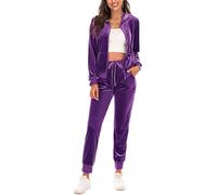 Conjunto de chándal de Terciopelo para Mujer, chándal de Terciopelo de otoño de 2 Piezas, Conjuntos de Sudadera con Capucha y Cremallera Completa de Terciopelo (Medium,Purple)