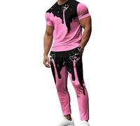 Conjunto de chándal de Verano para Hombre con Camiseta de Manga Corta Estampada en 3D de Llamas y Pantalones de Jogging Ropa Urbana de 2 Piezas Estilo Hip Hop