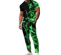 Conjunto de chándal de Verano para Hombre con Camiseta de Manga Corta Estampada en 3D de Llamas y Pantalones de Jogging Ropa Urbana de 2 Piezas Estilo Hip Hop