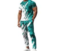 Conjunto de chándal de Verano para Hombre con Camiseta de Manga Corta Estampada en 3D de Llamas y Pantalones de Jogging Ropa Urbana de 2 Piezas Estilo Hip Hop