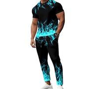Conjunto de Chándal de Verano para Hombre de Dos Piezas Camiseta y Pantalones Largos con Estampado 3D de Llamas Ropa Deportiva Casual