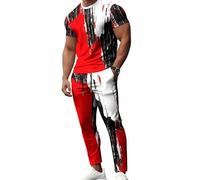 Conjunto de Chándal de Verano para Hombre de Dos Piezas Camiseta y Pantalones Largos con Estampado 3D de Llamas Ropa Deportiva Casual