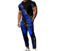 Conjunto de Chándal de Verano para Hombre de Dos Piezas Camiseta y Pantalones Largos con Estampado 3D de Llamas Ropa Deportiva Casual