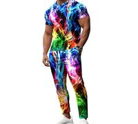 Conjunto de Chándal de Verano para Hombre de Dos Piezas Camiseta y Pantalones Largos con Estampado 3D de Llamas Ropa Deportiva Casual