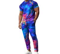 Conjunto de Chándal de Verano para Hombre de Dos Piezas Camiseta y Pantalones Largos con Estampado 3D de Llamas Ropa Deportiva Casual