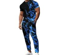 Conjunto de Chándal de Verano para Hombre de Dos Piezas Camiseta y Pantalones Largos con Estampado 3D de Llamas Ropa Deportiva Casual