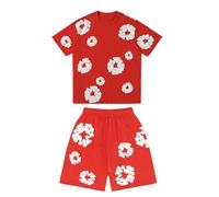 Conjunto de chándal de verano para mujer/hombre con camiseta y pantalón corto de chándal Y2K Conjunto de pantalones cortos de flores de verano de playa Survetements hombres/mujeres conjuntos