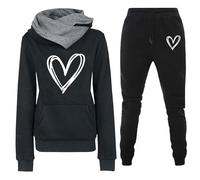 Conjunto de chándal deportivo para mujer, sudadera con capucha y pantalones cómodos, transpirables, Y2k, chándales de gimnasia elegantes, para gimnasio, yoga, invierno, conjunto completo, Negro , L