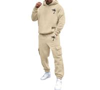 Conjunto de chándal liso de 2 piezas para hombre, cuello redondo, manga larga, sudadera y pantalones deportivos de algodón, casual, con bolsillos, ropa de traje, Ton2-caqui, 3XL