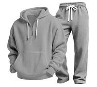 Conjunto de chándal liso de 2 piezas para hombre, cuello redondo, manga larga, sudadera y pantalones deportivos de algodón, casual, con bolsillos, ropa de traje, Ton1-gris, XL