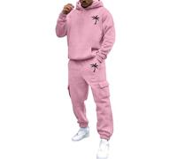 Conjunto de chándal liso de 2 piezas para hombre, cuello redondo, manga larga, sudadera y pantalones deportivos de algodón, casual, con bolsillos, ropa de traje, Ton2-rosa, 3XL