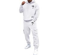 Conjunto de chándal liso de 2 piezas para hombre, cuello redondo, manga larga, sudadera y pantalones deportivos de algodón, casual, con bolsillos, ropa de traje, Ton2-blanco, 3XL