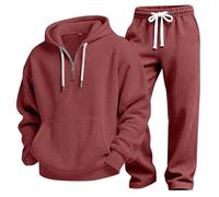 Conjunto de chándal liso de 2 piezas para hombre, cuello redondo, manga larga, sudadera y pantalones deportivos de algodón, casual, con bolsillos, ropa de traje, Ton1-vino, L