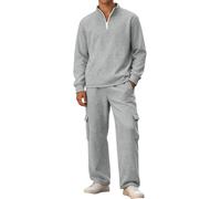 Conjunto de chándal liso de 2 piezas para hombre, cuello redondo, manga larga, sudadera y pantalones deportivos de algodón, casual, con bolsillos, ropa de traje, Ton3-gris, 3XL