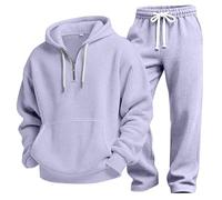 Conjunto de chándal liso de 2 piezas para hombre, cuello redondo, manga larga, sudadera y pantalones deportivos de algodón, casual, con bolsillos, ropa de traje, Ton1-morado, 3XL