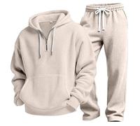 Conjunto de chándal liso de 2 piezas para hombre, cuello redondo, manga larga, sudadera y pantalones deportivos de algodón, casual, con bolsillos, ropa de traje, Ton1-beige, S