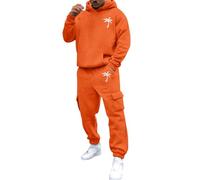 Conjunto de chándal liso de 2 piezas para hombre, cuello redondo, manga larga, sudadera y pantalones deportivos de algodón, casual, con bolsillos, ropa de traje, Ton2-naranja, S