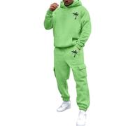 Conjunto de chándal liso de 2 piezas para hombre, cuello redondo, manga larga, sudadera y pantalones deportivos de algodón, casual, con bolsillos, ropa de traje, Ton2-verde, XXL