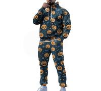 Conjunto de chándal para hombre, 2 piezas, conjunto completo de Halloween con estampado divertido 3D, sudaderas sueltas con cordón y sudadera con capucha y pantalones deportivos cómodos casuales para