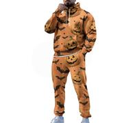 Conjunto de chándal para hombre, 2 piezas, conjunto completo de Halloween con estampado divertido 3D, sudaderas sueltas con cordón y sudadera con capucha y pantalones deportivos cómodos casuales para