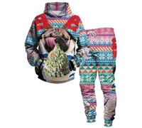 Conjunto de chándal para Hombre Bad Santa Conjunto de Sudaderas con Capucha y Joggers con Estampado 3D Conjunto de Dos Piezas Pocket Cool Christmas Streetwear