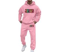 Conjunto de chándal para hombre estampado de Jesús con capucha y pantalón para correr - Traje deportivo con letras y arco iris en la espalda - para eventos LGBT, diario y Streetwear, #01-rosa, XXL