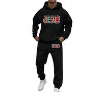 Conjunto de chándal para hombre estampado de Jesús con capucha y pantalón para correr - Traje deportivo con letras y arco iris en la espalda - para eventos Lgbt, diario y Streetwear, #01-negro, XXXL