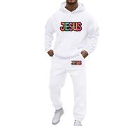 Conjunto de chándal para hombre estampado de Jesús con capucha y pantalón para correr - Traje deportivo con letras y arco iris en la espalda - para eventos LGBT, diario y Streetwear, #01-blanco, XL
