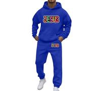 Conjunto de chándal para hombre estampado de Jesús con capucha y pantalón para correr - Traje deportivo con letras y arco iris en la espalda - para eventos LGBT, diario y Streetwear, #01-azul, L