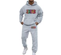 Conjunto de chándal para hombre estampado de Jesús con capucha y pantalón para correr - Traje deportivo con letras y arco iris en la espalda - para eventos LGBT, diario y Streetwear, #01-gris, S