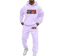 Conjunto de chándal para hombre estampado de Jesús con capucha y pantalón para correr - Traje deportivo con letras y arco iris en la espalda - para eventos LGBT, diario y Streetwear, #01-lila Claro, L