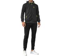 Conjunto de chándal para hombre, sudadera con capucha con cremallera completa, pantalones deportivos con cordón negro, pantalones deportivos tácticos militares con bolsillos con cremallera, sudaderas