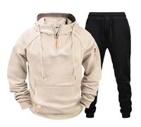 Conjunto de chándal para hombre, sudadera con capucha y media cremallera, mezcla de algodón, forro polar, pantalones deportivos, casual, gimnasio, entrenamiento, ropa deportiva, sudadera con capucha