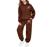 Conjunto de chándal para niña de tejido de poliéster para uso casual, con capucha y pantalones con capucha, diseño impreso, gama de colores disponibles, negro, marrón, gris, rosa intenso