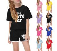 Conjunto de chándal para niñas, camiseta y pantalones cortos de moda para niños, conjunto completo de 2 piezas para niñas y niños, traje de gran tamaño, ropa deportiva para la escuela Y2K, ropa