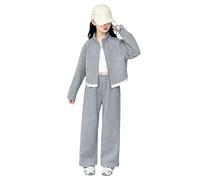 Conjunto de chándal para niñas de manga larga, sudadera y pantalón, conjunto de ropa para adolescentes, primavera, invierno, lindo, escuela, casual, correr, deporte, ropa de calle, gris, 13-14 años