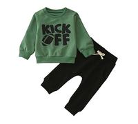 Conjunto de chándal para niños pequeños, invierno, manga larga, alfabeto, dibujos animados, rugby, estampados, pantalones, 2 piezas, conjunto de ropa (verde, 18-24 meses)