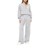 Conjunto de chándal tipo cargo con cremallera de un cuarto para mujer, Ceniciento claro, 3XL