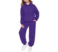 Conjunto de chándal y sudadera con capucha para niños y niñas, de moda, de manga larga, de un solo color, suelto, conjunto de jogging y pantalones, idea de regalo para niños, Púrpura oscuro, 9-10 Años