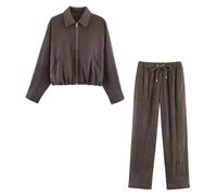 Conjunto de chaqueta corta con cremallera manga larga y pantalones anchos | Conjunto de chándal de 2 piezas for mujer Conjuntos casuales for damas Ropa de estar por casa diaria Ropa