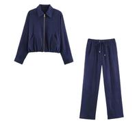 Conjunto de chaqueta corta con cremallera manga larga y pantalones anchos | Conjunto de chándal de 2 piezas for mujer Conjuntos casuales for damas Ropa de estar por casa diaria Ropa