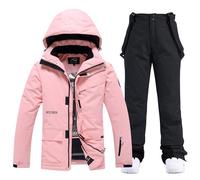 Conjunto de chaqueta y pantalones de esquí para mujer, juego de 2 piezas, traje de esquí para mujer, resistente al agua, cortavientos, invierno, cálido, esquí, nieve, juego de snowboard, DBK+BK, L