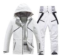 Conjunto de chaquetas y pantalones térmicos de esquí para hombre, resistente al viento, aislado, para invierno, cálido, para snowboard, entrenamiento diario, blanco, L