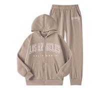 Conjunto de chica, forro polar de invierno, cálido, con letras estampadas, con capucha, pantalones Jogger, ropa cálida, dos piezas, deporte, casual, juego para cualquier joven, de 9 a 10 años