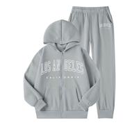 Conjunto de chica, forro polar de invierno, cálido, con letras estampadas, con capucha, pantalones Jogger, ropa cálida, dos piezas, deporte, informal, juego para cualquier joven, 9 a 10 años