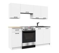 Conjunto de cocina akord oliwia 18m blanco 180 cm 7 puertas 1 cajón frente en color blanco 8 estantes 180x46x203 cm