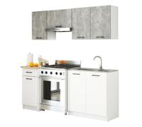 Conjunto de cocina akord oliwia 18m gris hormigón 180 cm 7 puertas 1 cajón frente en color blanco 8 estantes 180x46x203 cm