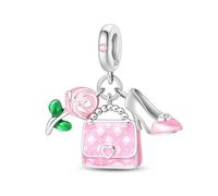 Conjunto de colgante de trío de bolsa rosa, encanto para pulsera, collar de pulsera Pandora compatible con