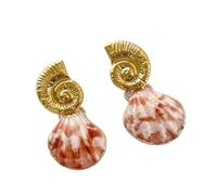 Conjunto de collar y aretes de acero inoxidable inspirado en el mar con concha natural de coral para verano, cómodo conjunto de joyas de conchas marinas, One Size, Como se describe, como se describe